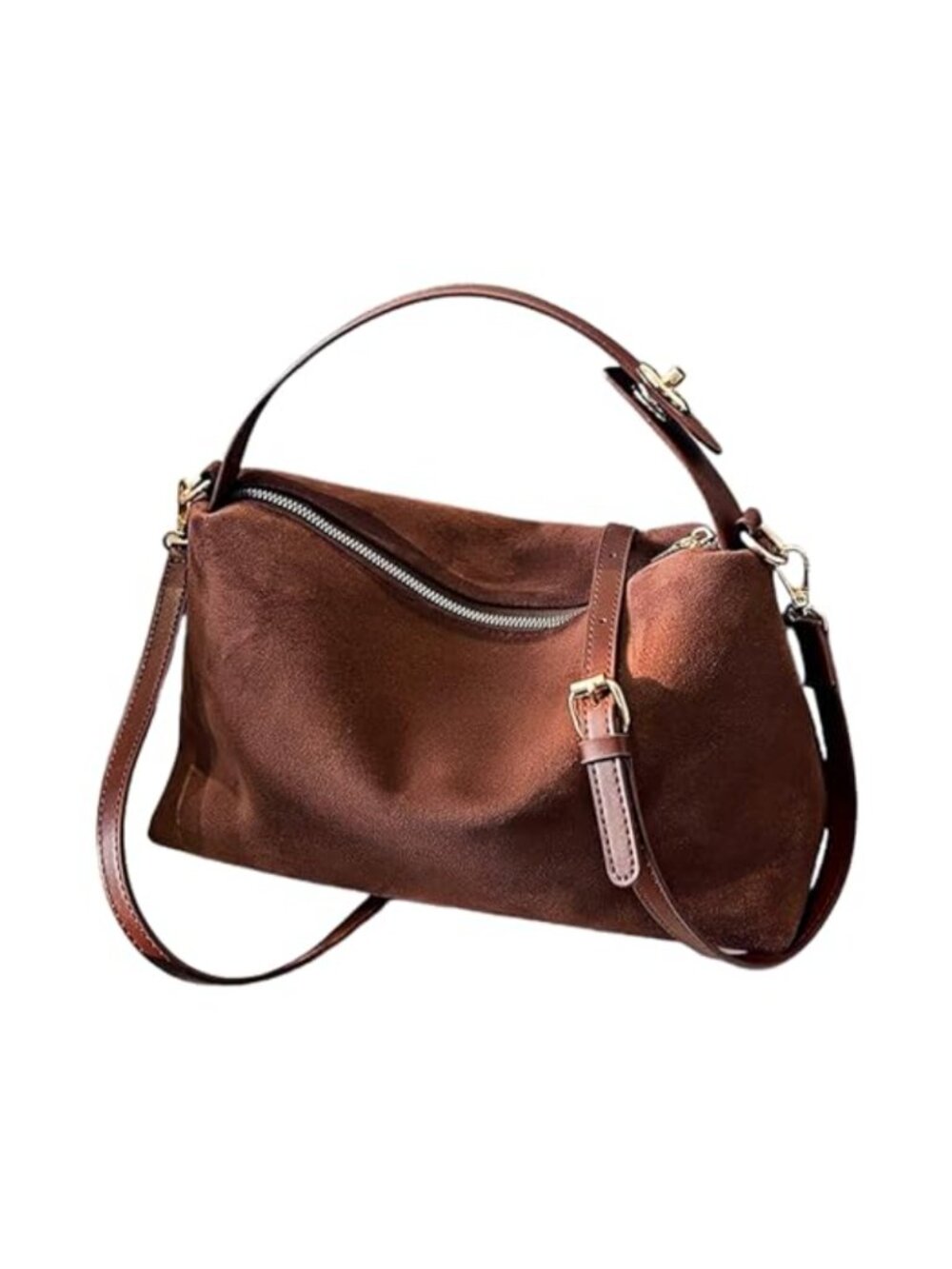 Faux Suede Slouchy Hobo Shoulder Bag Adjustable Strap Crescent Crossbody